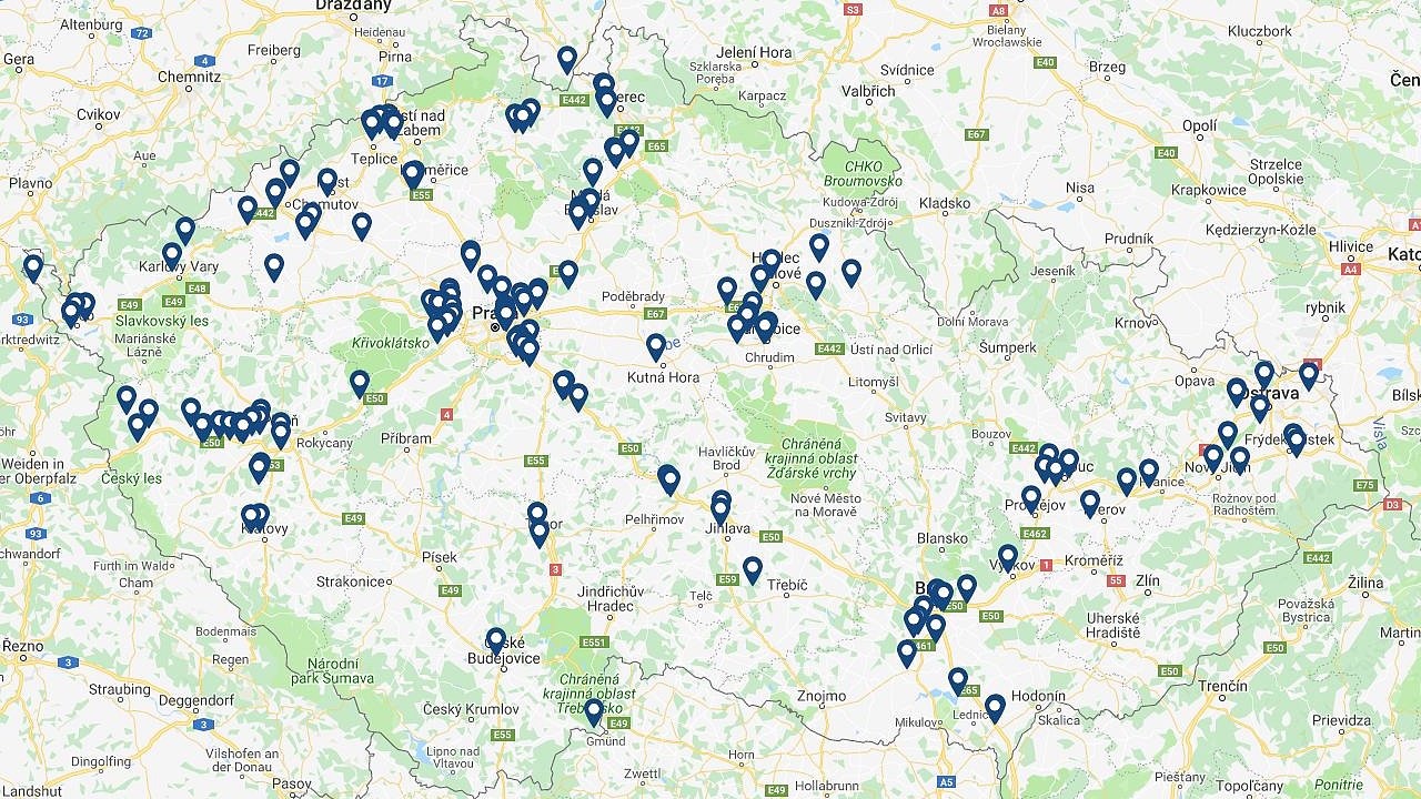 Mapa vyhledávaèe Warehousesmap.cz.