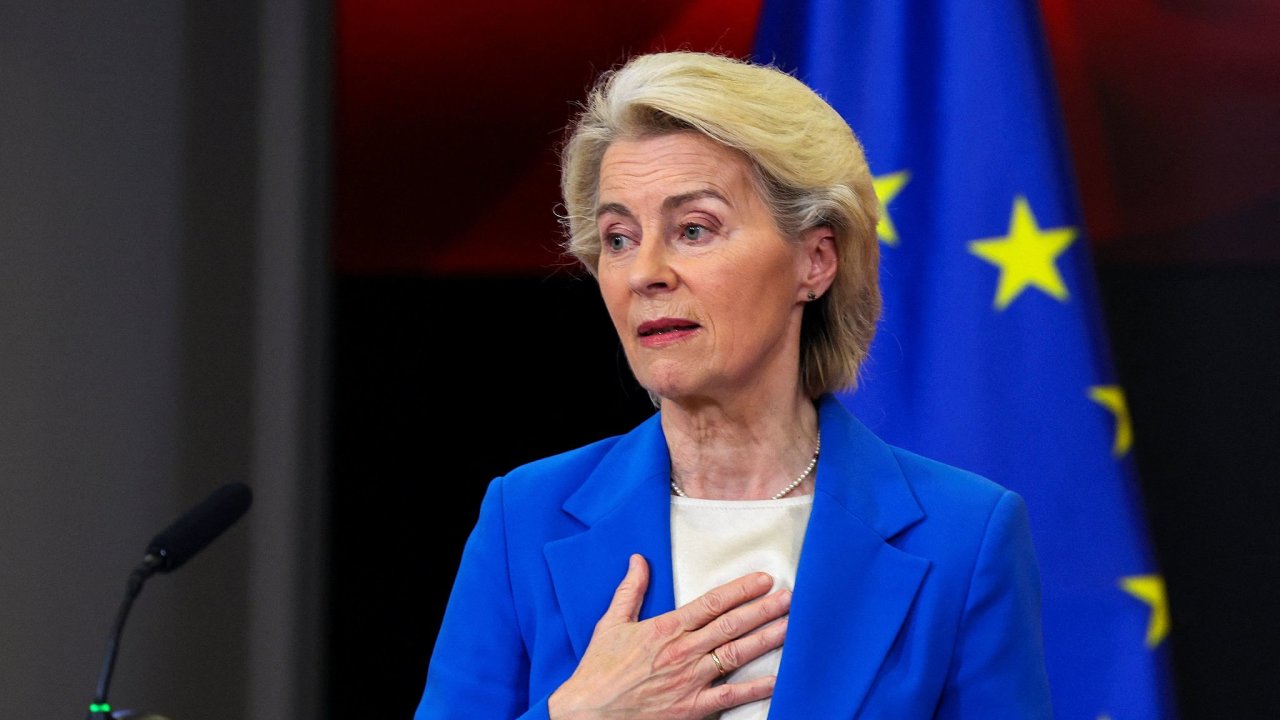 European Commission President Ursula von der Leyen attends a press...
