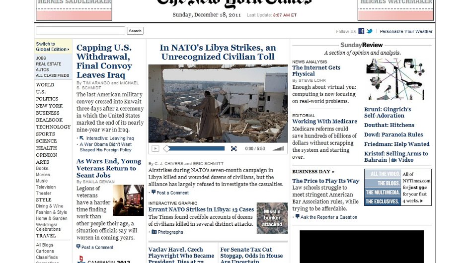 Webov strnky The New York Times, ilustran foto