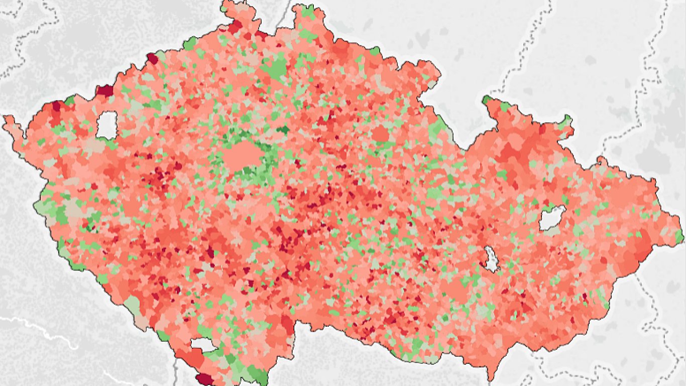 Prùmìrný vìk v èeských obcích (data k poslednímu prosinci 2016).