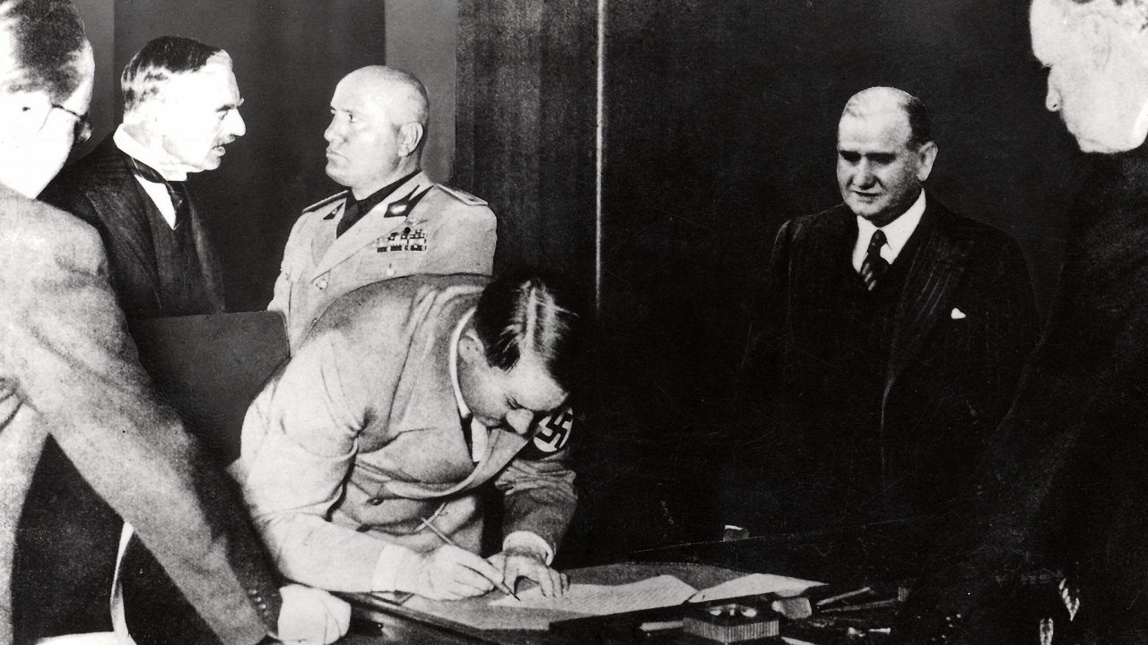 Hitler, Mussolini, Chamberlain, Daladier, Mnichovsk konference, 1938
