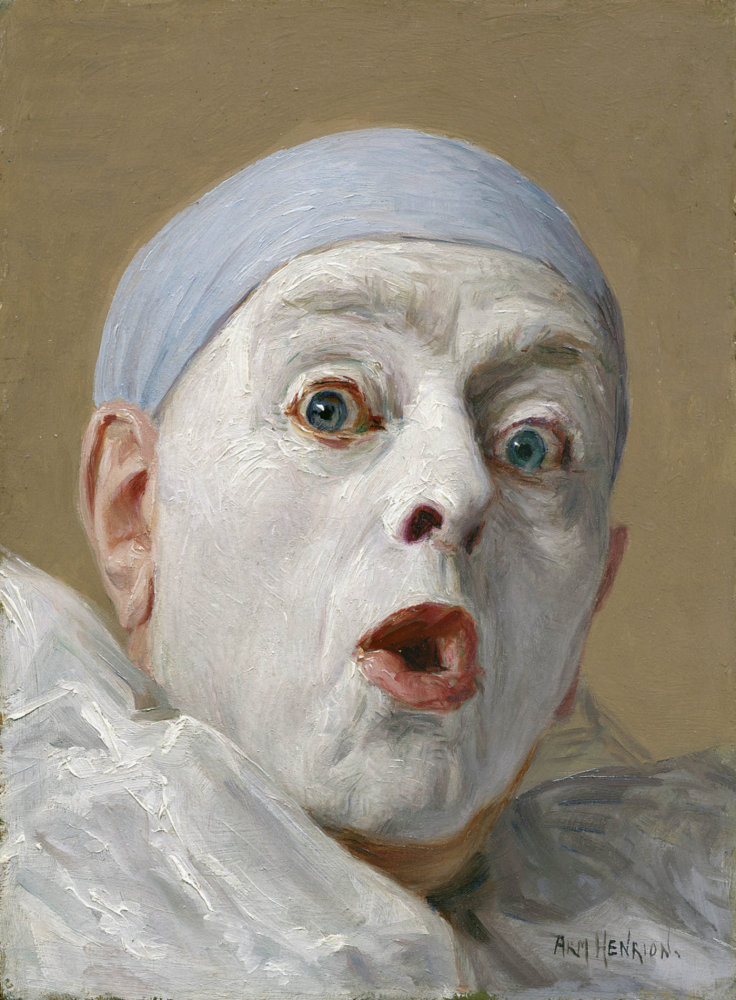 Francois-Joseph Armand, Autoportrét jako pierot, olej na dřevě, 21 × 15 cm, nedatováno