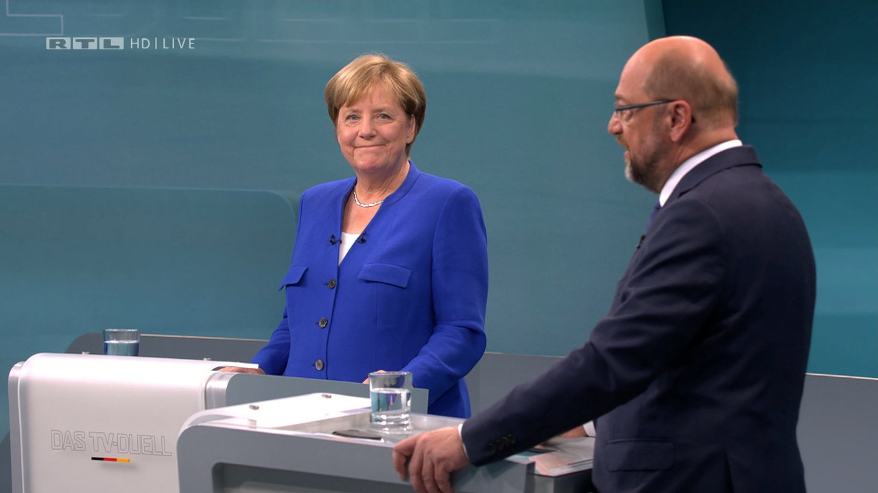 V jedin pedvolebn debat se stetla souasn kanclka Angela Merkelov se socilnm demokratem Martinem Schulzem.