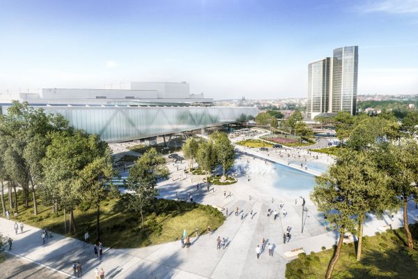 Vizualizace od &scaron;pan�lsk&eacute; kancel&aacute;�e OCA ukazuje budouc&iacute; podobu roz&scaron;&iacute;�en&iacute; Kongresov&eacute;ho centra v Praze.