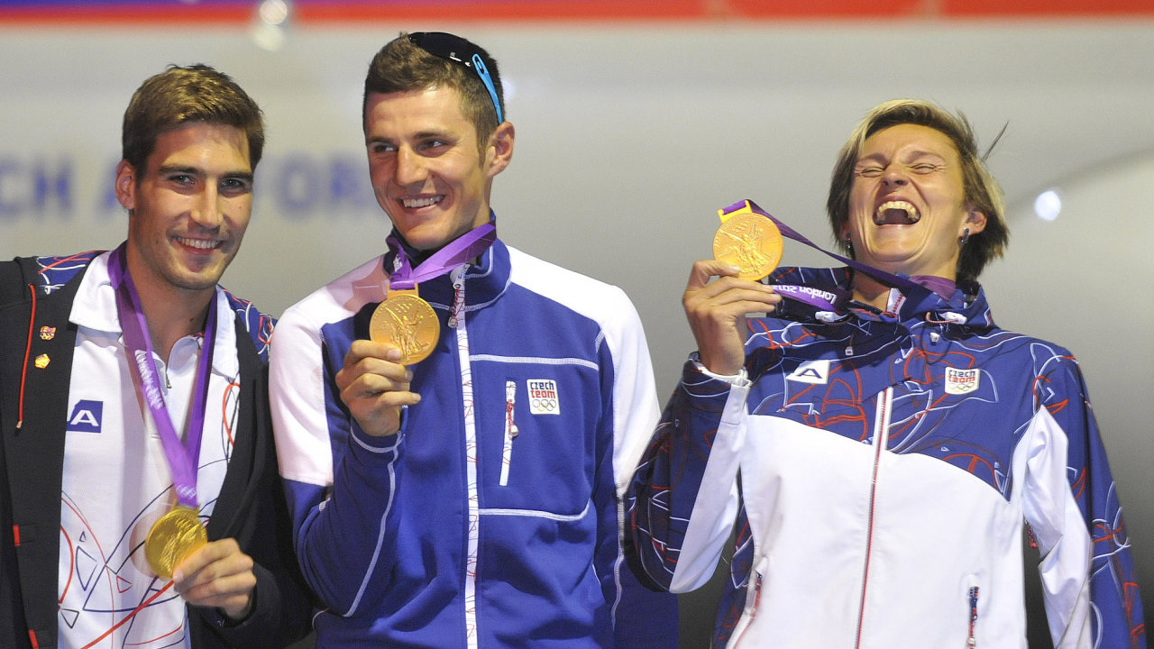 Zlat medailist z Londna David Svoboda, Jaroslav Kulhav a Barbora potkov