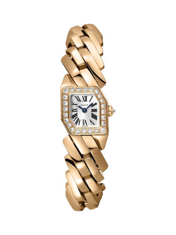 Měřit čas zbývající do konce karantény můžete hodinkami Maillon de Cartier. Příjemné na dotek díky zaobleným rohům, opulentní díky diamantovému ciferníku.
