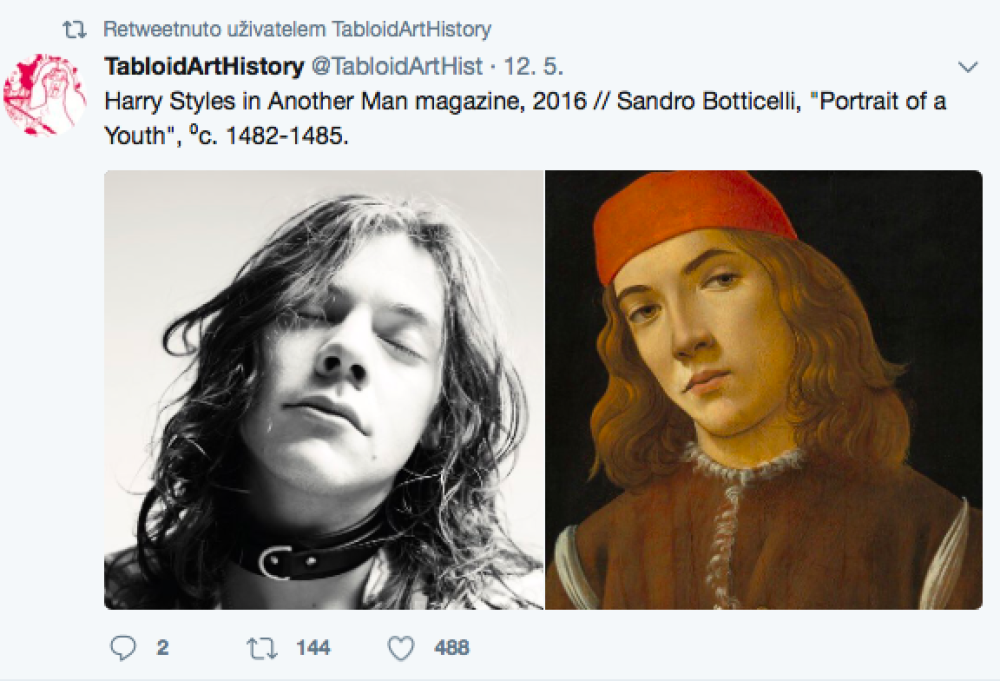 Harry Styles Zpěvák One Direction Harry Styles evokuje Botticelliho portét mládí.