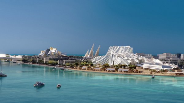 Kulturní centrum Dar al Funoon Abu Dhabi, autor Frank Gehry, dokončení 2030