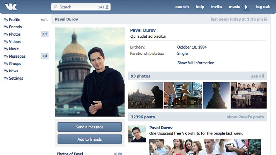 Profil Petra Durova na soci�ln� s�ti VKontakte