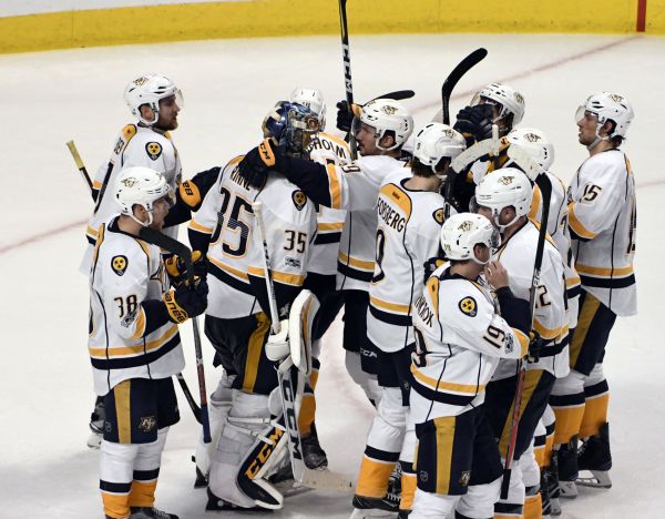 during the third period in Game 1 of a first-round NHL hockey playoff series Thursday