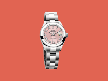 Nesmrtelná klasika v ženském podání. Hodinky ROLEX Oyster Perpetual z oceli mají subtilnější růžový číselník.