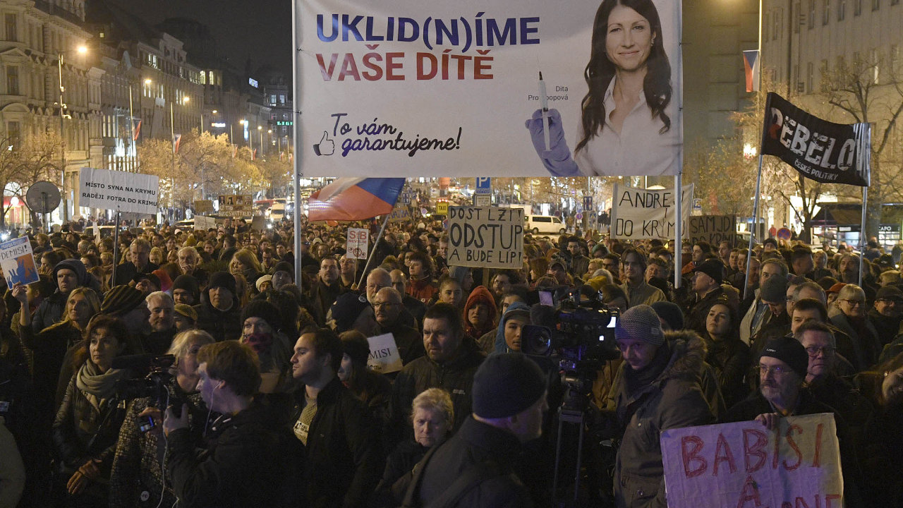 Veèerní demonstrace na pražském Václavském námìstí