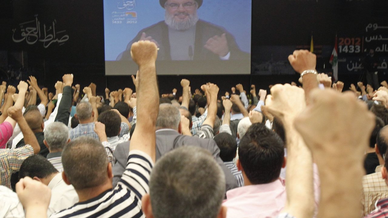 Libanonsk vdce Hizballhu Hasan Nasrallh promlouv ke svm stoupencm