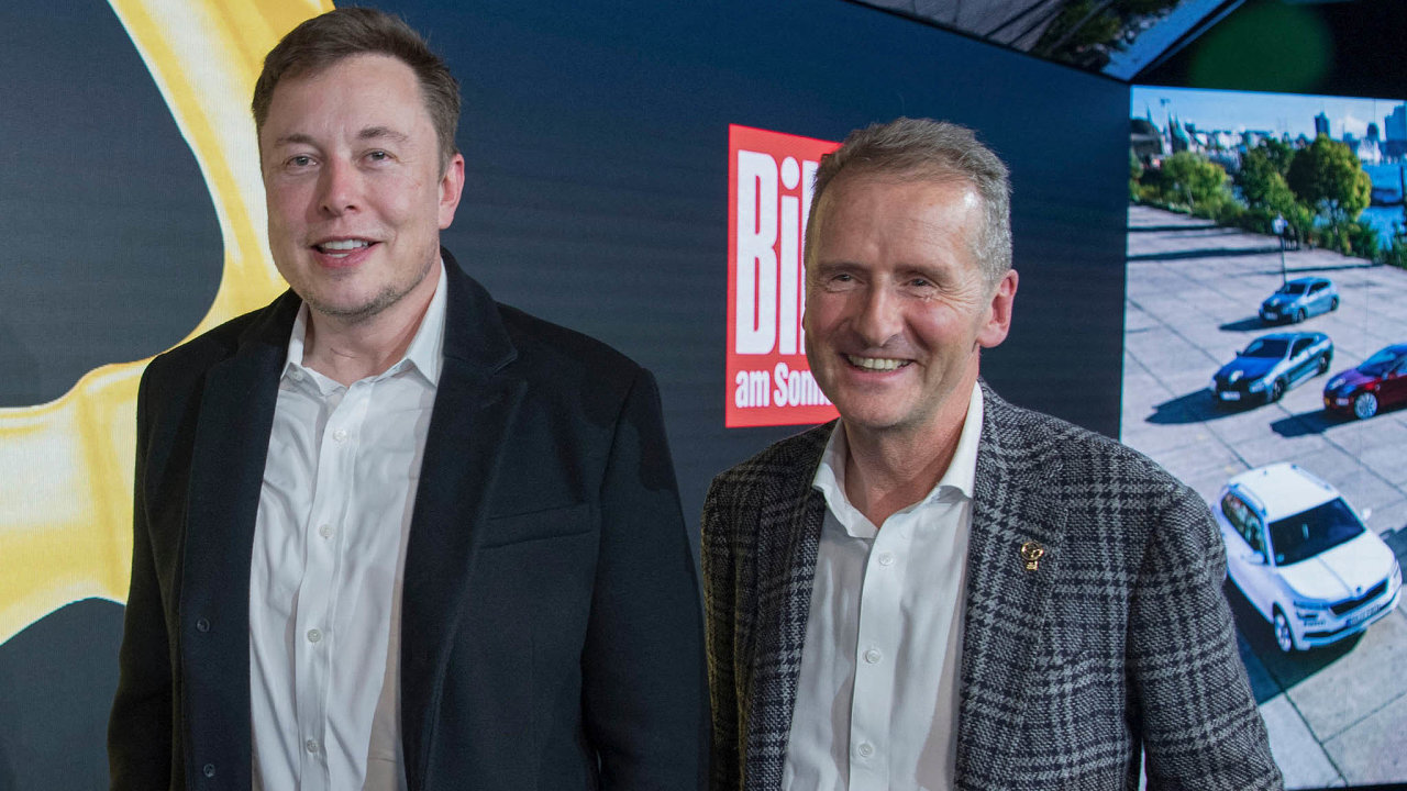 Elon Musk, CEO of Tesla and SpaceX and Volkswagen CEO Herbert Diess