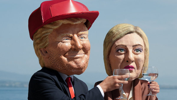 Karikatura Trumpa a italsk� premi�rky Meloniov� p�ed ned�vn�m summitem...