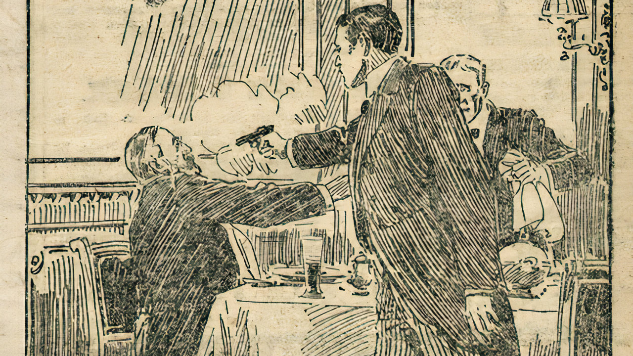 Atentát na ministerského pøedsedu Pøedlitavska Karla von Stürgkha, ke kterému došlo 21. øíjna 1916 ve Vídni – dobová ilustrace.