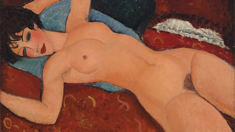 Detail Modiglianiho obrazu Nu couché, který se vydražil v noci na úterý v New Yorku.