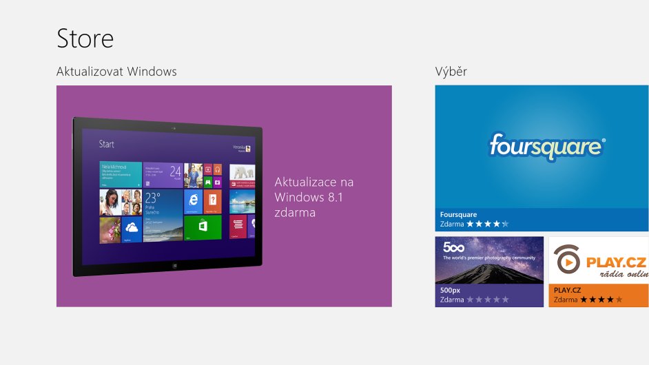 Aktualizace na Windows 8.1 v online obchodu s apliakcemi Windows Store