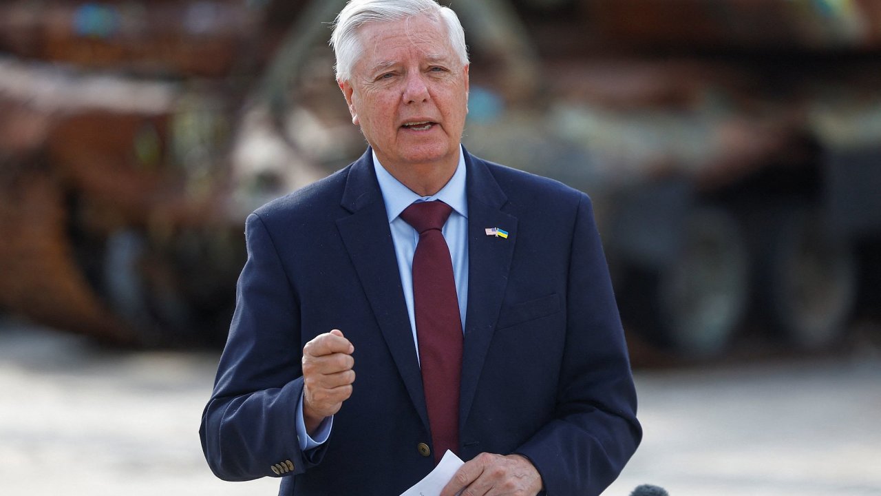U.S. Senator Lindsey Graham (R-SC) speaks to the media in Kyiv
