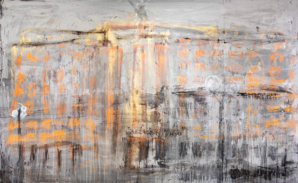 Plátno Česká národní banka (2014) má úctyhodné rozměry 280 x 450 cm. Plátno Česká národní banka (2014) má úctyhodné rozměry 280 x 450 cm.