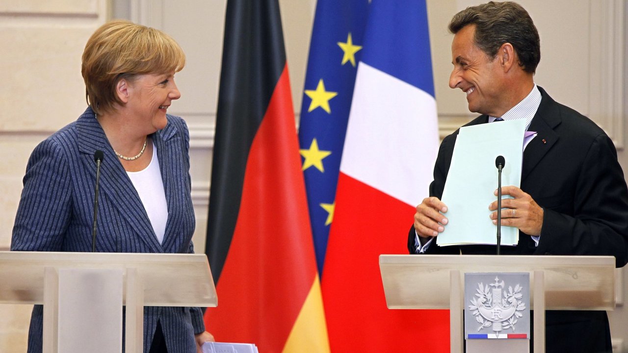 Nicolas Sarkozy a Angela Merkelov pi schzce.