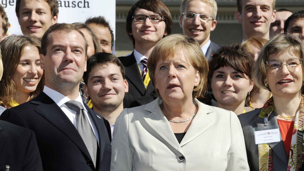 Angela Merkelov a Dmitrij Medvedv v Hannoveru