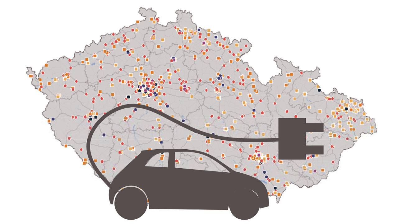 Mapa dobjecch stanic pro elektromobily v esku