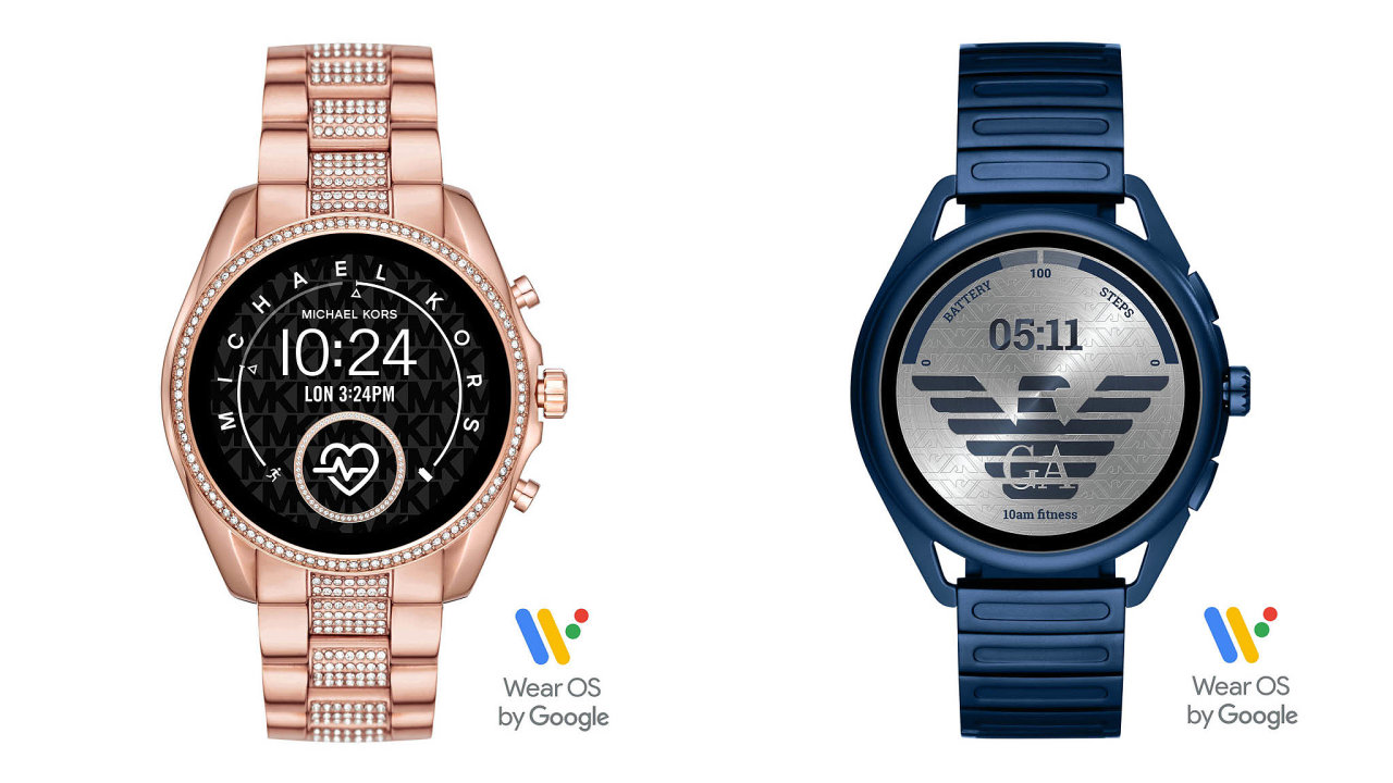 Chytr hodinky se systmem od Googlu se budou v esku prodvat pod znakami Fossil, Michael Kors a Emporio Armani, nejlevnj verze (nen na tomto snmku) pijde na 7599 korun.