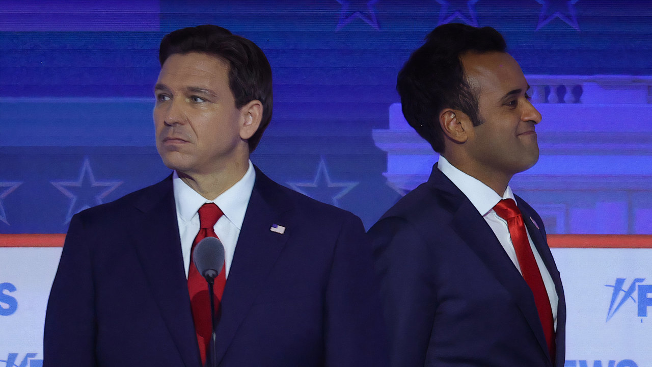debata republiknskch kandidt v rmci americk prezidentsk kampan 2024 v Milwaukee ve Wisconsinu, DeSantis, Vivek Ramaswamy