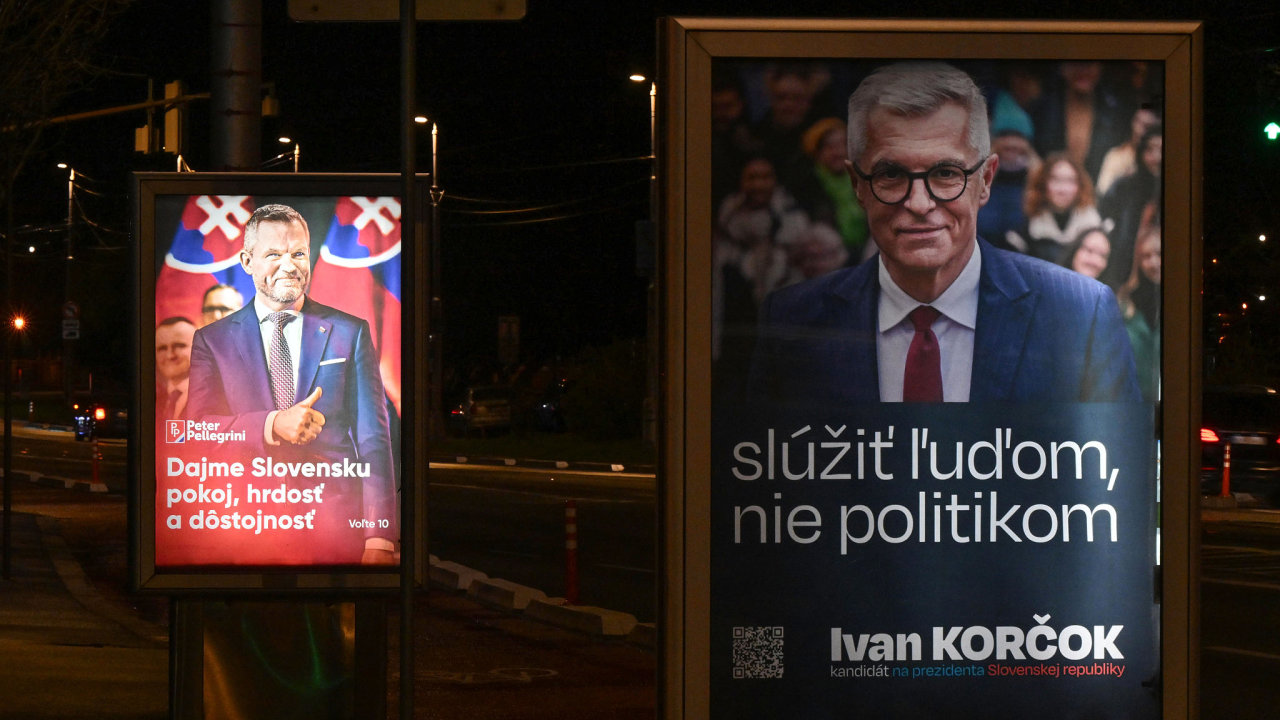 Prvn kolo pm volby novho slovenskho prezidenta, 24. bezna 2024, Bratislava. Zleva Peter Pellegrini a Ivan Korok.