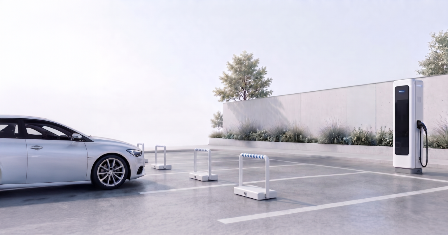 Parkovací zábrana Parking Guard pro EV stání (Foto: Komerční prezentace) Parkovací zábrana Parking Guard pro EV stání