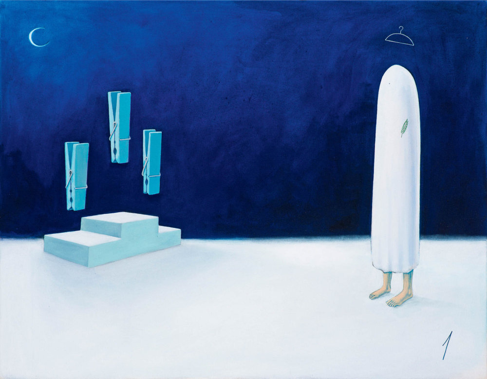 Kolíčky, 2017, akryl, plátno, 70 × 90 cm