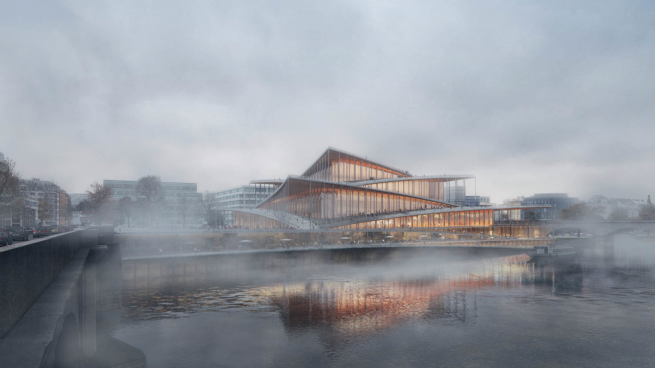 Budova Vltavské filharmonie od proslulého dánského architektonického studia Bjarke Ingels Group