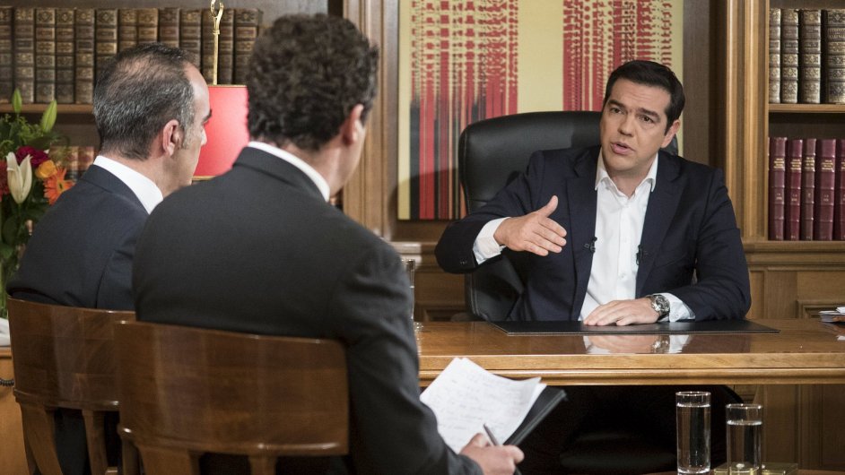 Alexis Tsipras bhem televiznho rozhovoru.