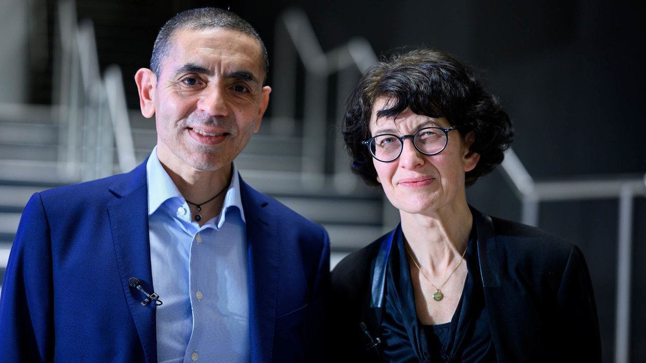 BioNTech founders Ugur Sahin and Oezlem Tuereci attend the Axel Springer Award ceremony in Berlin