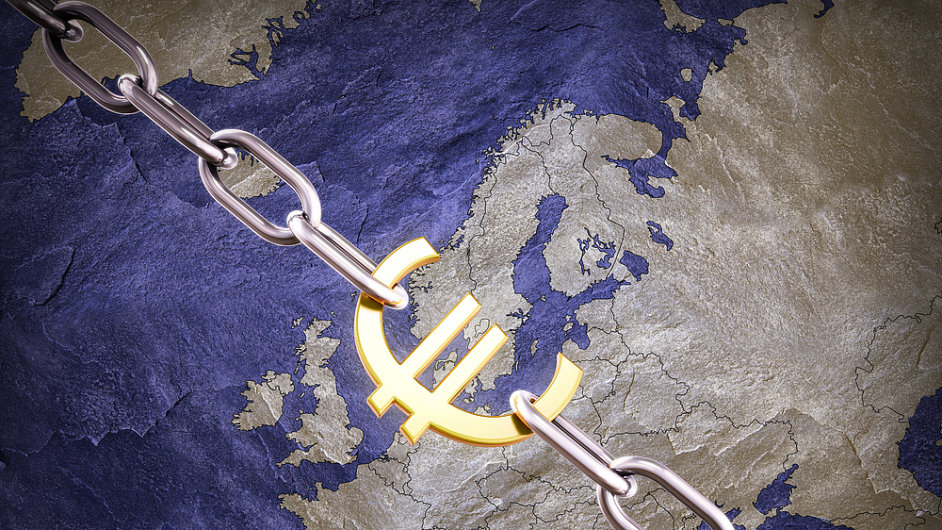 Rozpad eurozny. Ilustran foto.