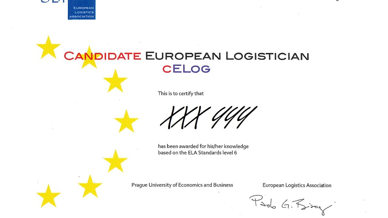 Mezinárodní odborný certifikát cElog Evropské logistické asociace (ELA) osvìdèuje odborné znalosti odpovídající evropských standardùm