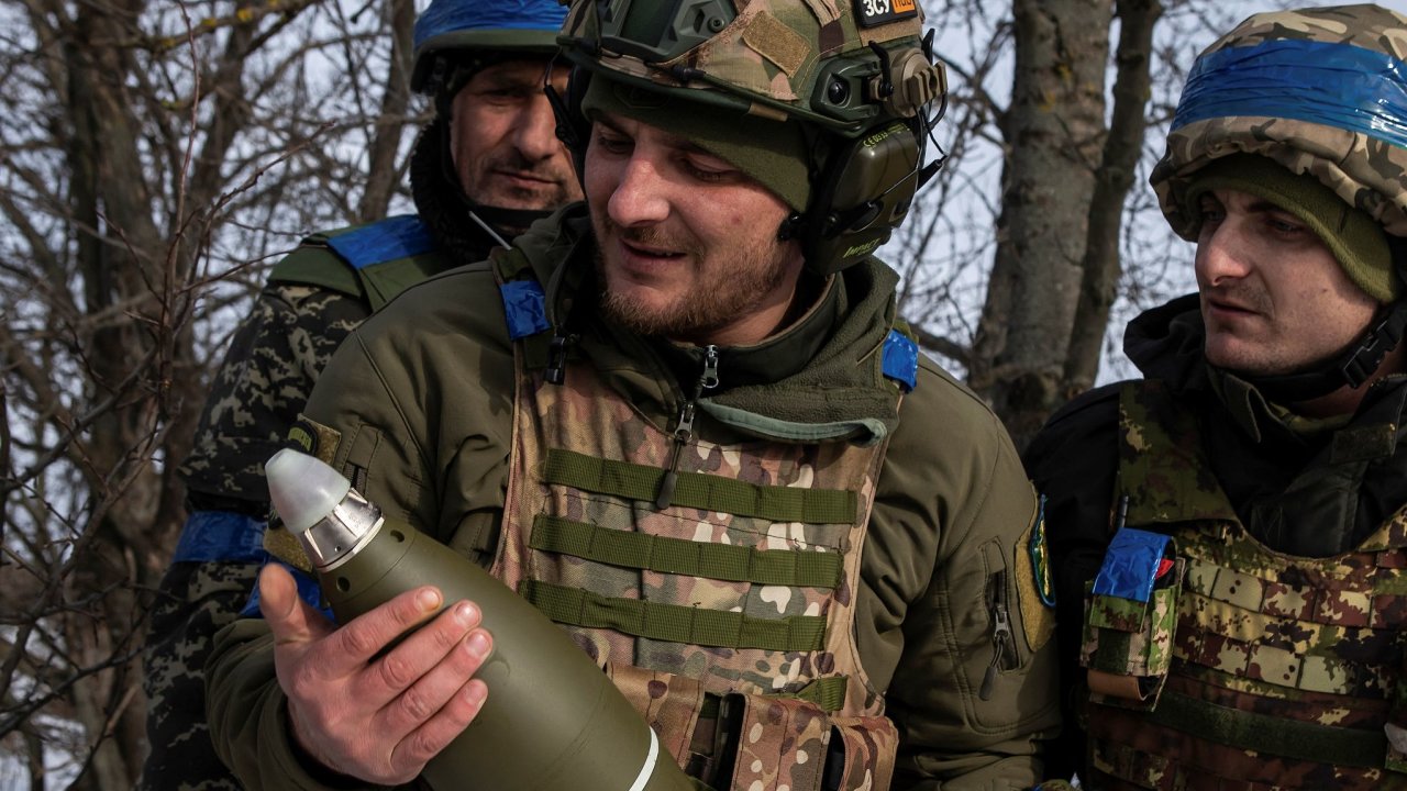 Ukrajint vojci na front v Donck oblasti.