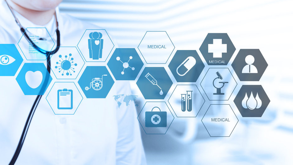 Medicine doctor hand working with modern computer interface as medical concept