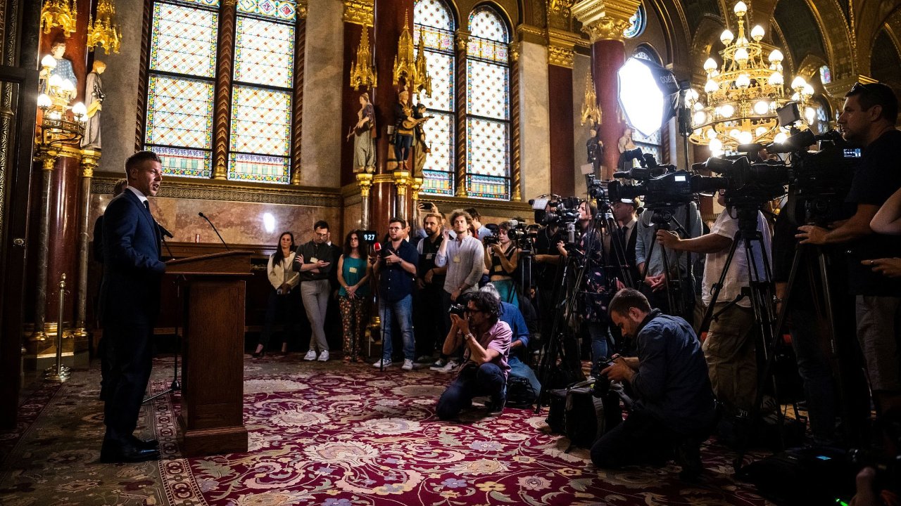 Hungary�s Prime Minister Magyar holds a press conference, in Budapest