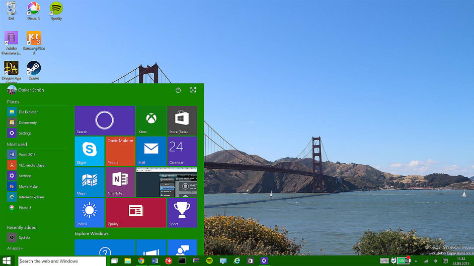 Zkladn obrazovka novch Windows 10