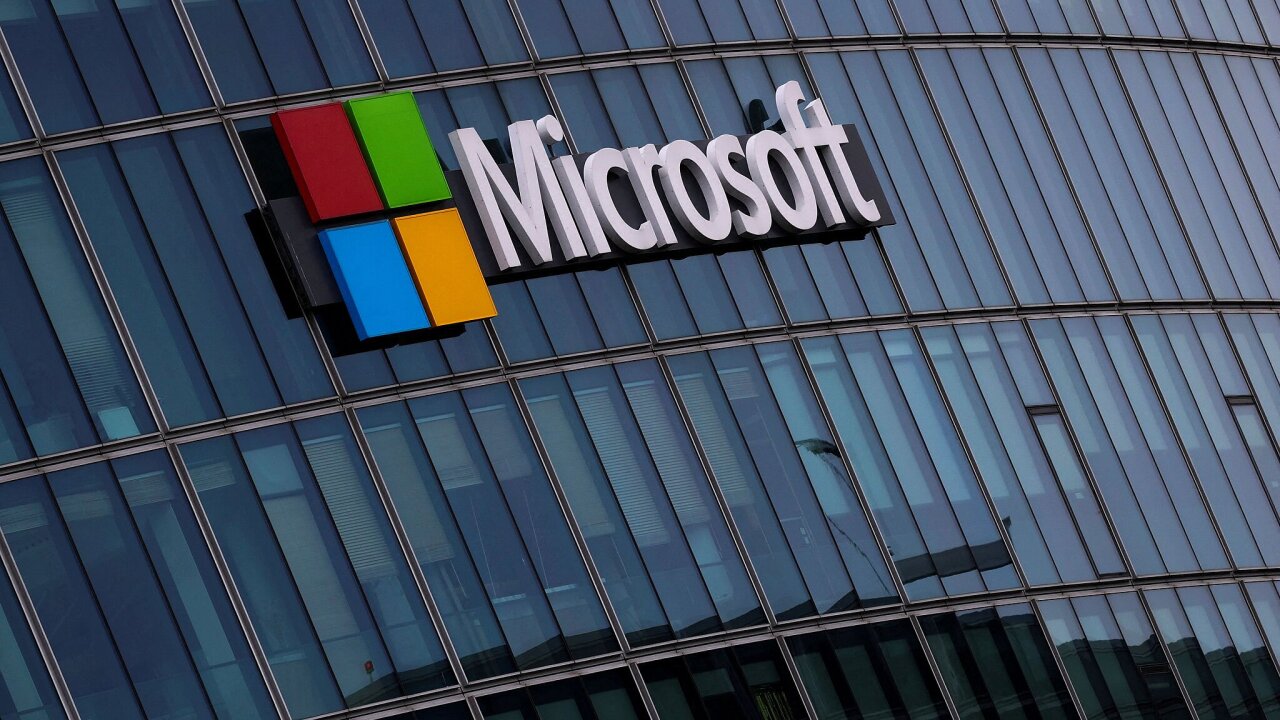 FILE PHOTO: A Microsoft logo is seen in Issy-les-Moulineaux near Paris