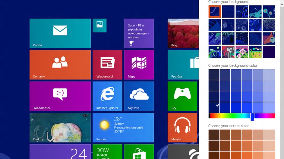 Snímky obrazovky z Windows Blue