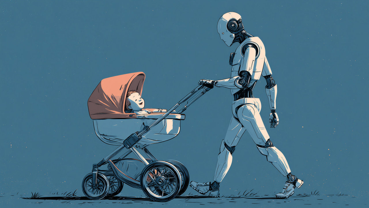 ilustrace na t�ma negativn� vliv vyu�it� AI p�i v�chov� d�t�