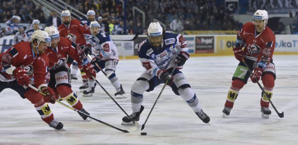 Hráči během 44. kola hokejové extraligy: HC Kometa Brno - HC Dynamo Pardubice.