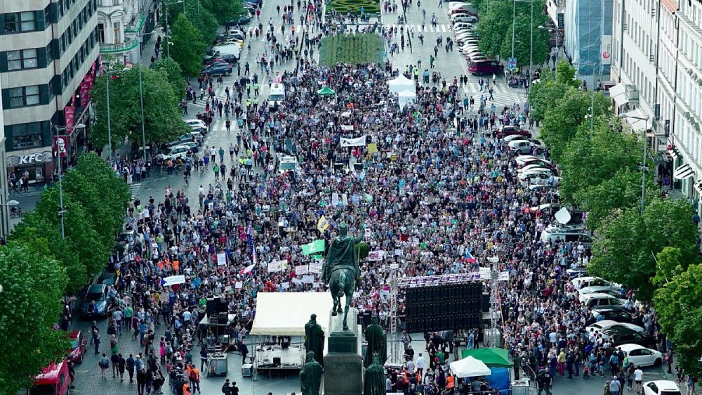 Demonstranti na Vclavskm nmst.