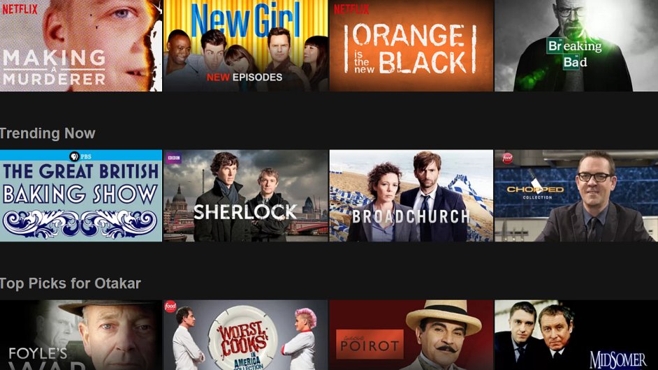 Netflix v podob, v jak jej vid uivatel USA