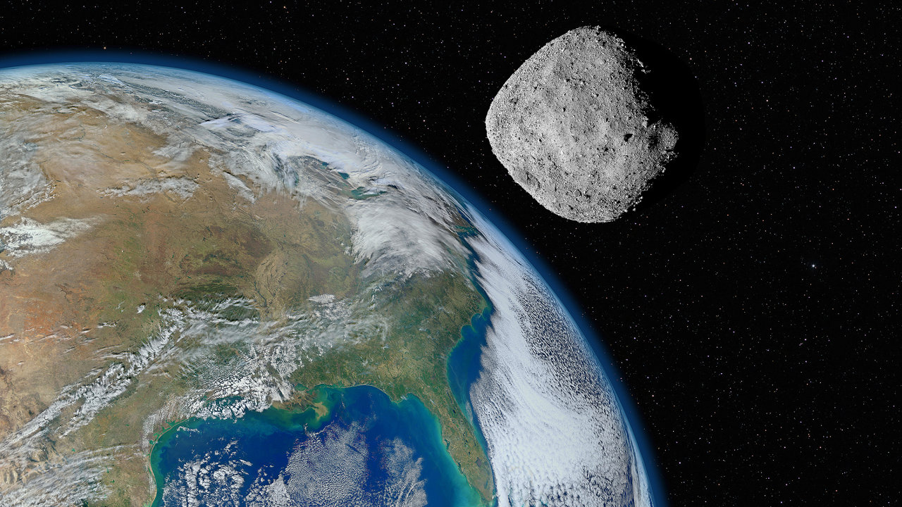 Asteroid se bl k Zemi  Ilustran foto.