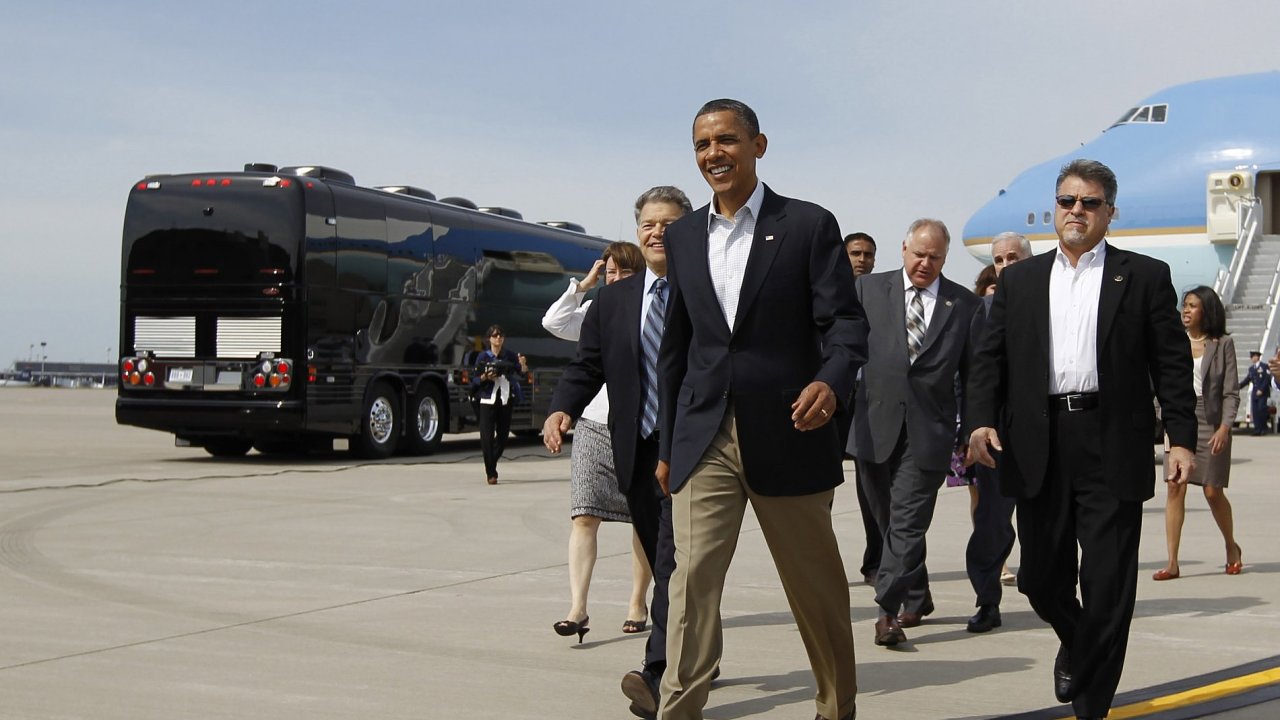 Barack Obama na letiti v Minnesot