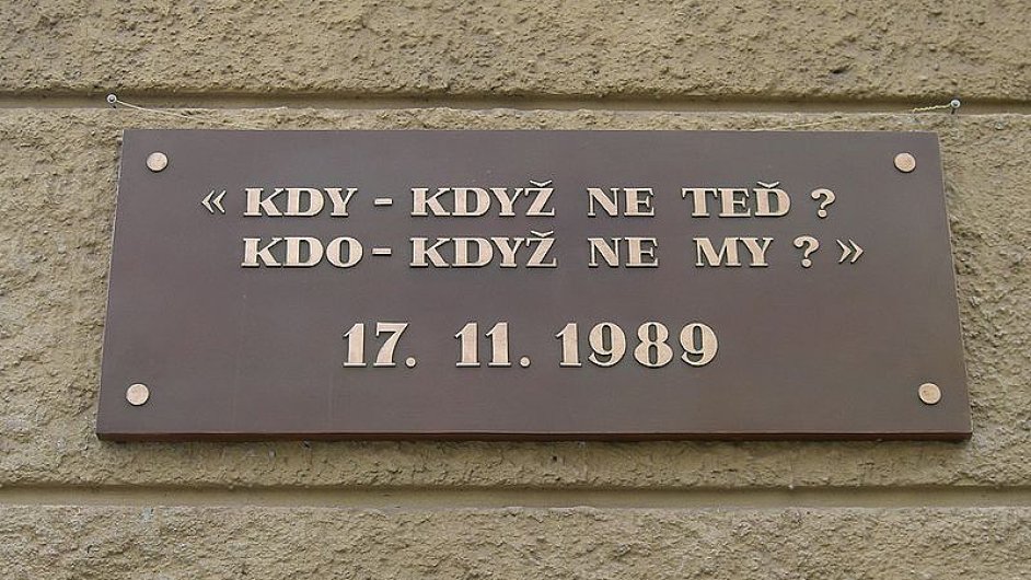 Memorial plaque on Albertov, the place where Velvet revolution started.